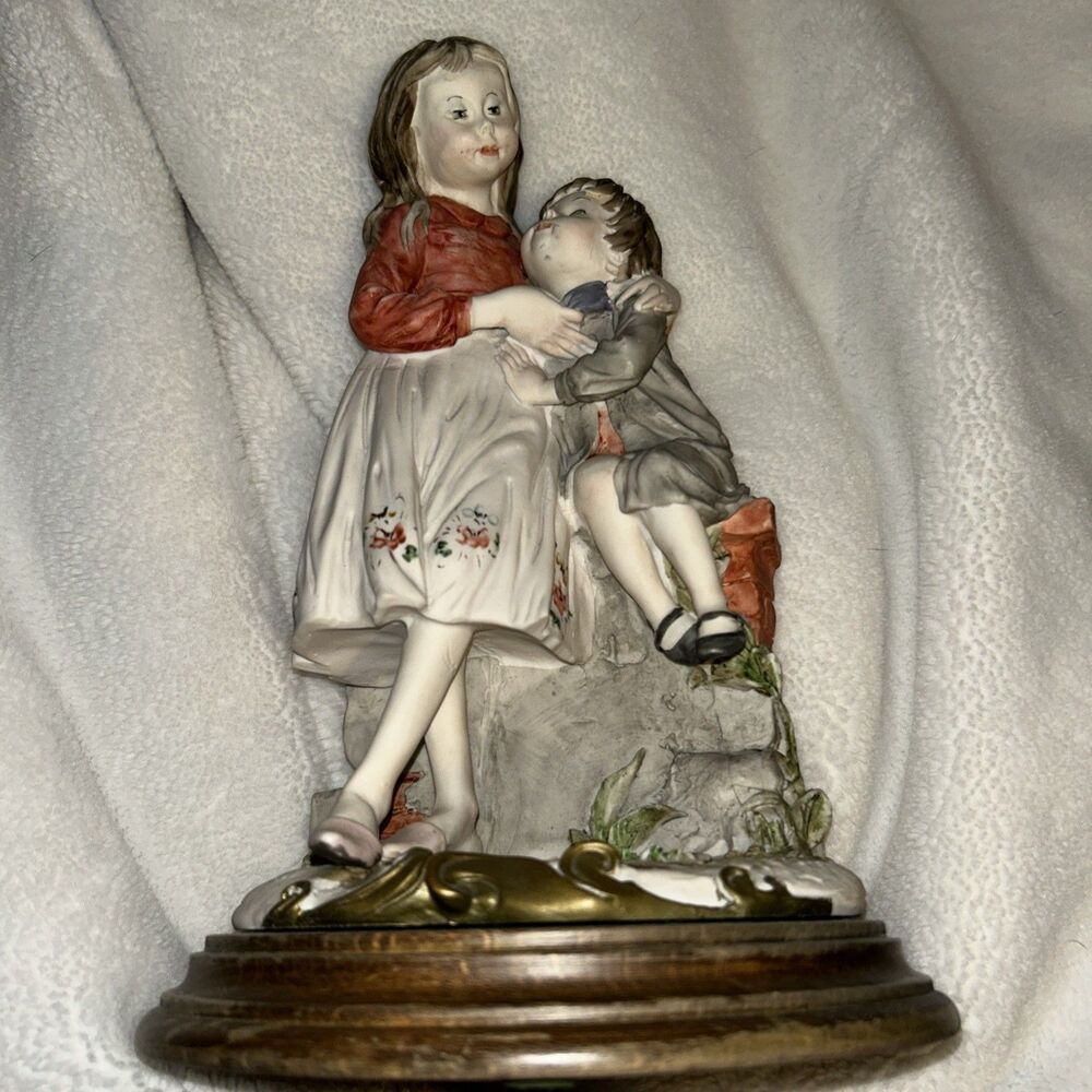 Capodimonte Figurine  "Sister & Brother"  by Giuseppe Armani 10”x5” Wood Pedesta